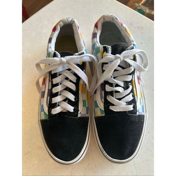 Vans Unisex Old Skool Rainbow Checkerboard Sneaker Shoes Size Womens 6.5 Mens 5 - Picture 2 of 8